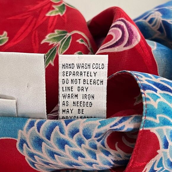 Chico's Silk Asian Art Kimono Top Womens XL 3 Floral Phoenix Red Artsy Lagenlook - Picture 10 of 11